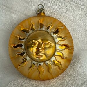 Vintage European Blown Glass Sun Face Ornament 4.5” Gold Made in Germany